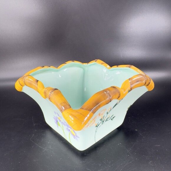 Silvestri Decoupage Peggy Turchette Blue Firefly Floral Bowl Planter Ceramic VTG - Picture 14 of 16